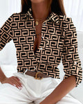 Women's Spring & Autumn Printed Long-Sleeved Shirt - Casual Cross-Border Fashion Top