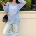 One-Shoulder Hollow Knitted Sweater - Women's Early Spring Sun Protection Blouse