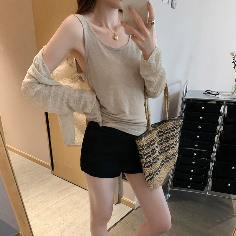 Women's Summer Slim Fit Sleeveless T-Shirt - New Style Simple All-Match Outerwear Top