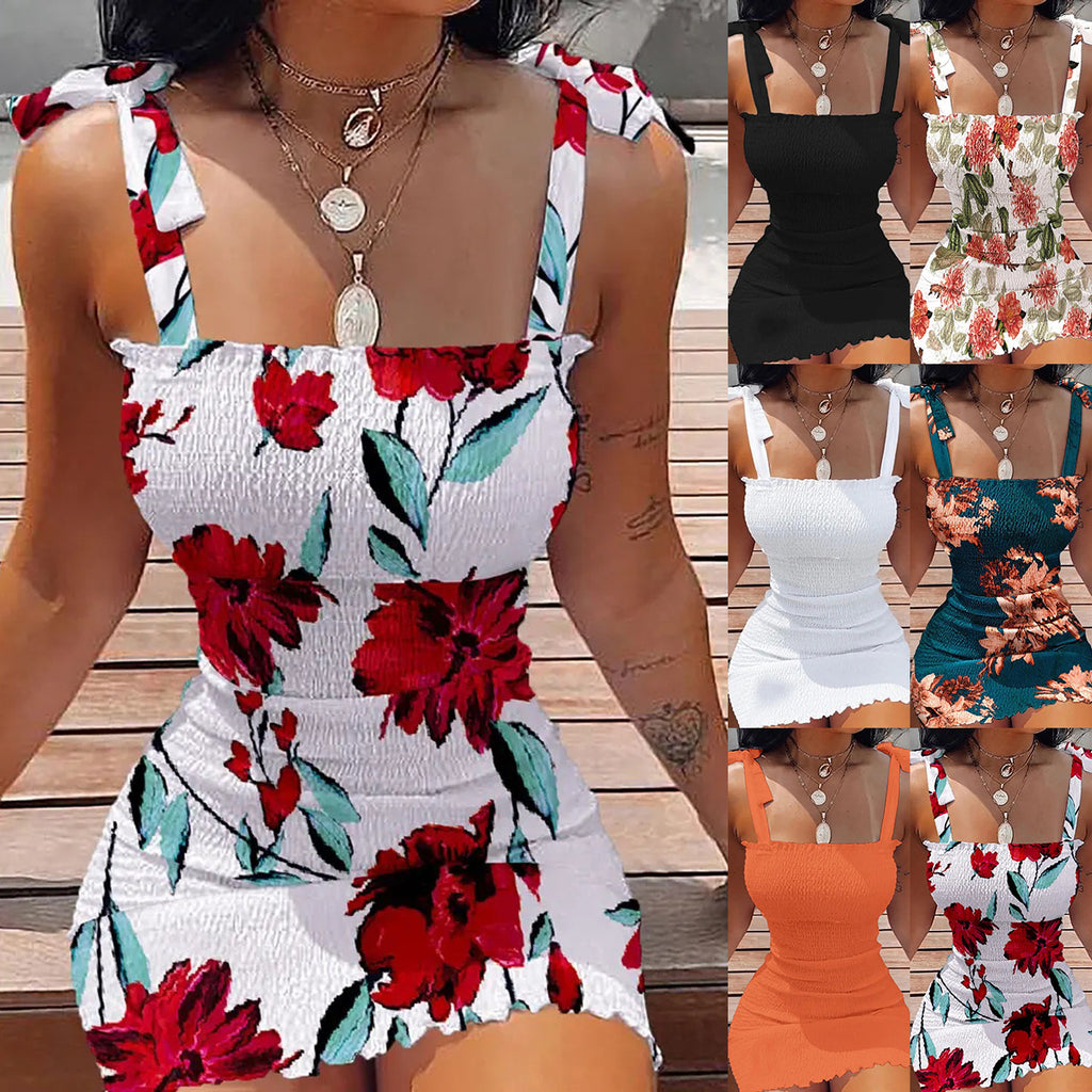 New Suspender Print One-Shoulder Tube Top Waist-Tight Bodycon Dress for Women