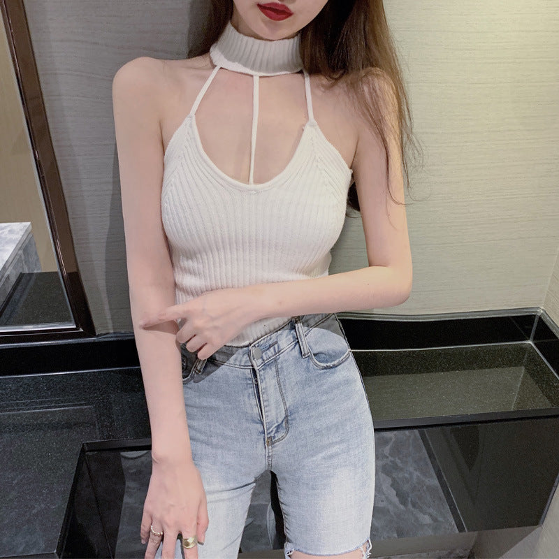 New Beautiful Back Vest - Internet Celebrity Style Slimming Short Halter Neck Inner Top