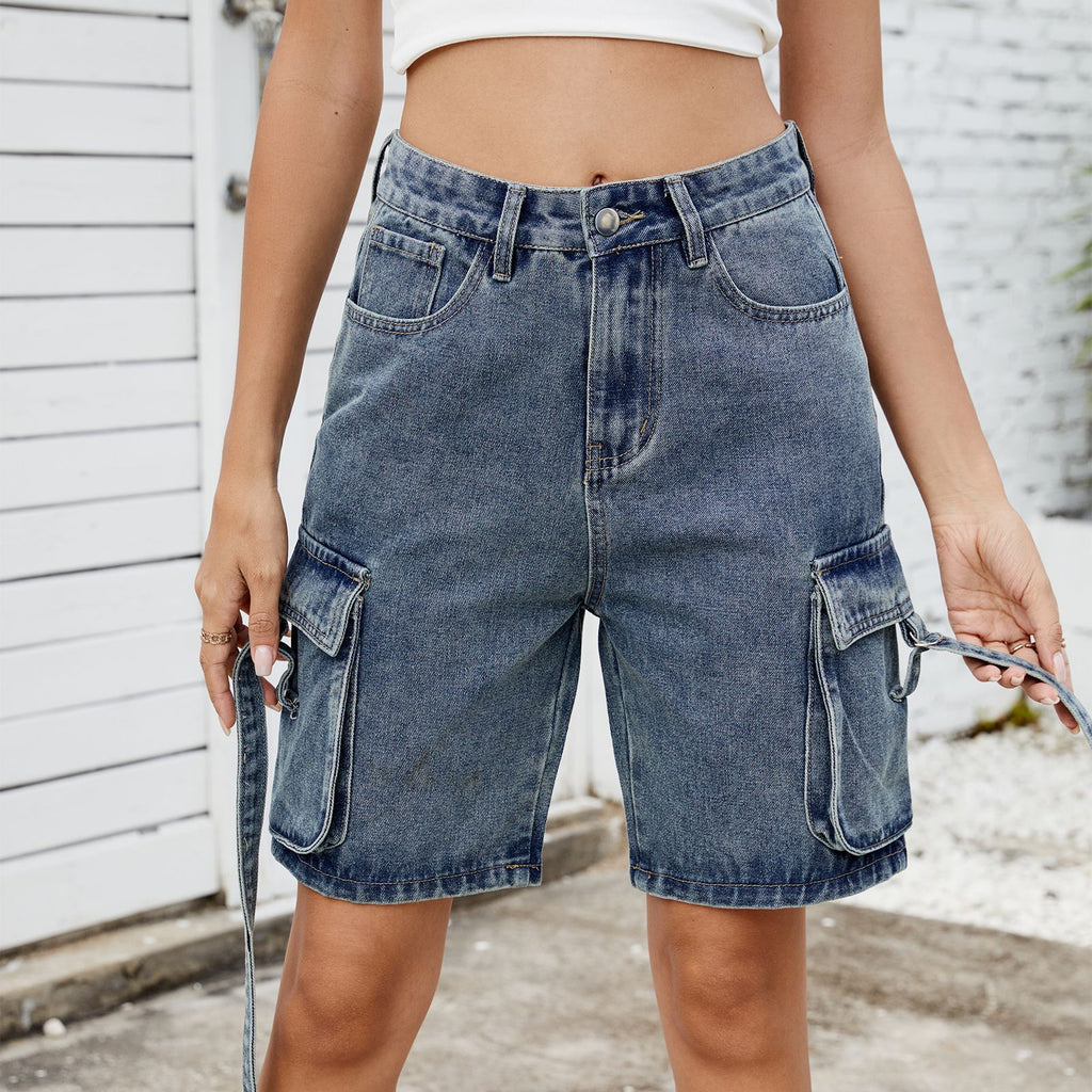 Women's Summer Street Fashion Washed Denim Workwear Shorts