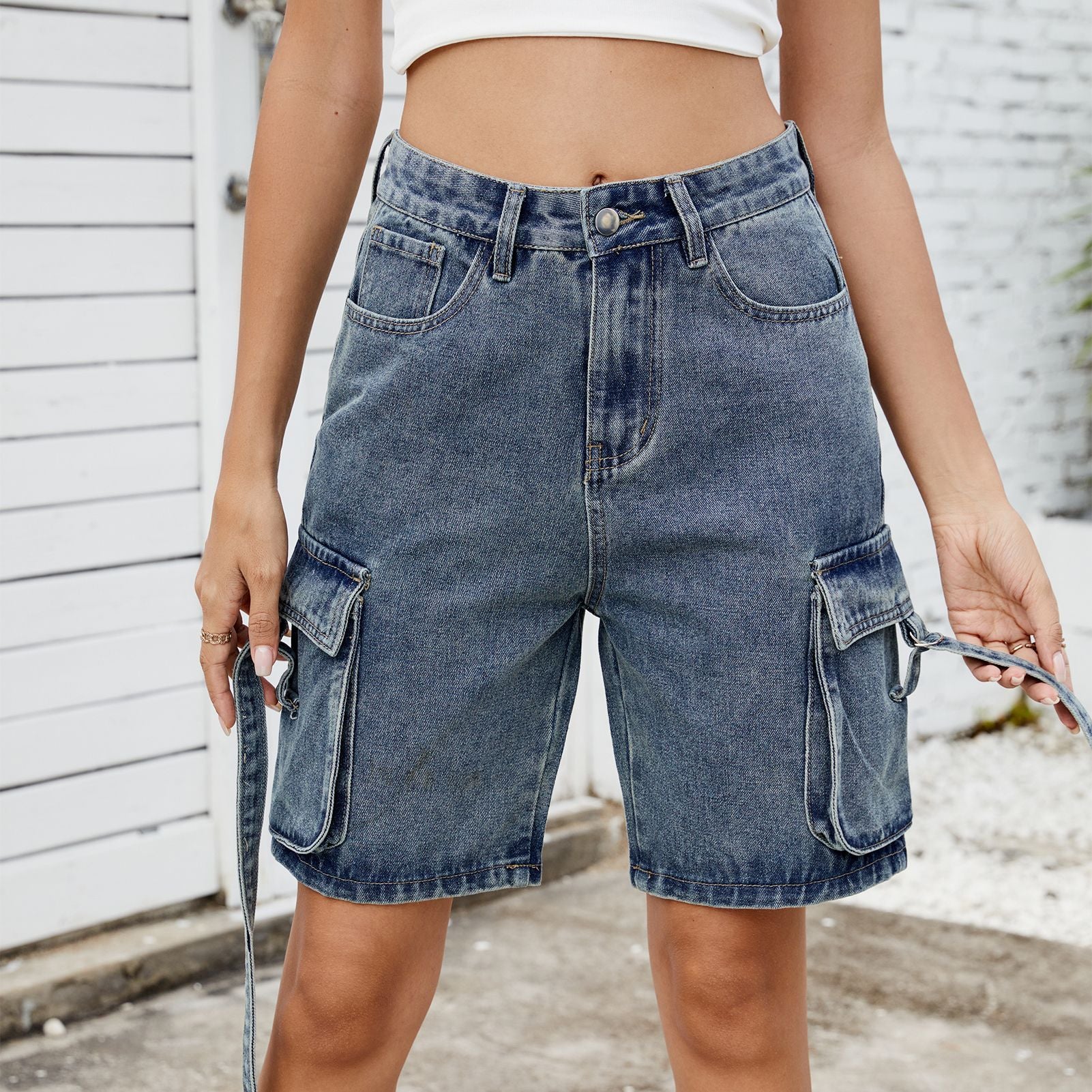 Women's Summer Street Fashion Washed Denim Workwear Shorts