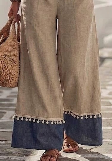 Women's Lace-Trimmed Sleeveless Top and Wide-Leg Pants Two-Piece Set