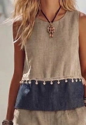 Women's Lace-Trimmed Sleeveless Top and Wide-Leg Pants Two-Piece Set