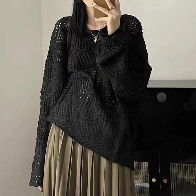 Women's Solid Color Diamond Pattern Blouse - Lightweight Lazy Style Sunscreen Layer for Spring, Summer