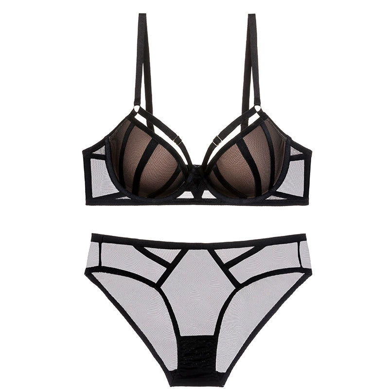 Women Push-up bra set for women, autumn and winter straps for small breasts, sexy and enlarged side breast lace underwear set