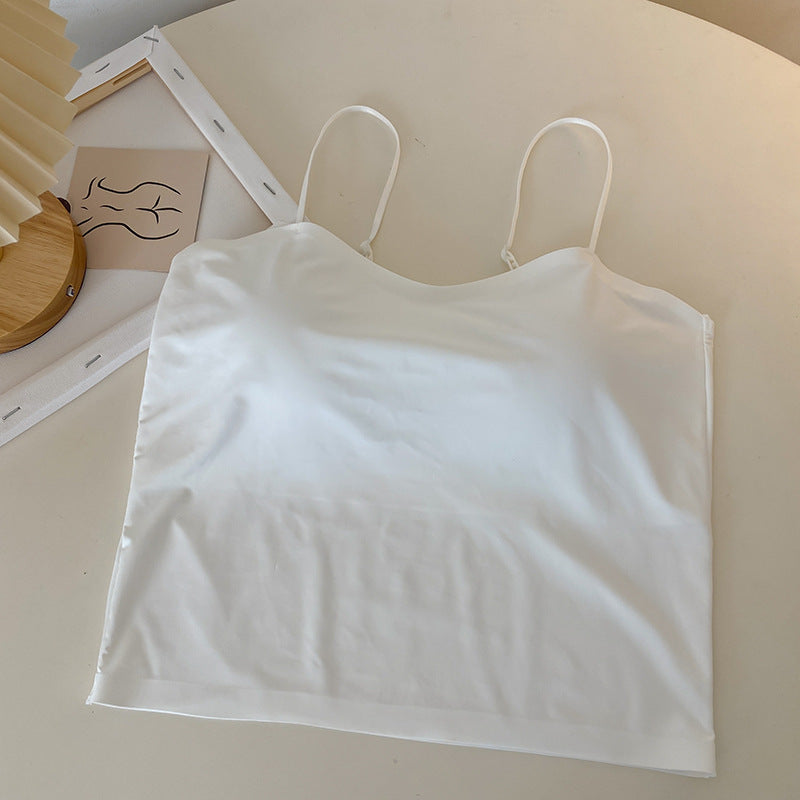 Seamless Ice Silk Camisole Vest with Fixed Cup - Elegant Back Design