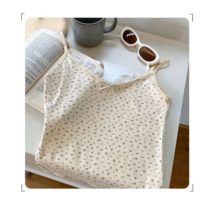 Women's Pure Cotton Lace Bow Small Floral Sling - Unique & Exquisite Summer Camisole