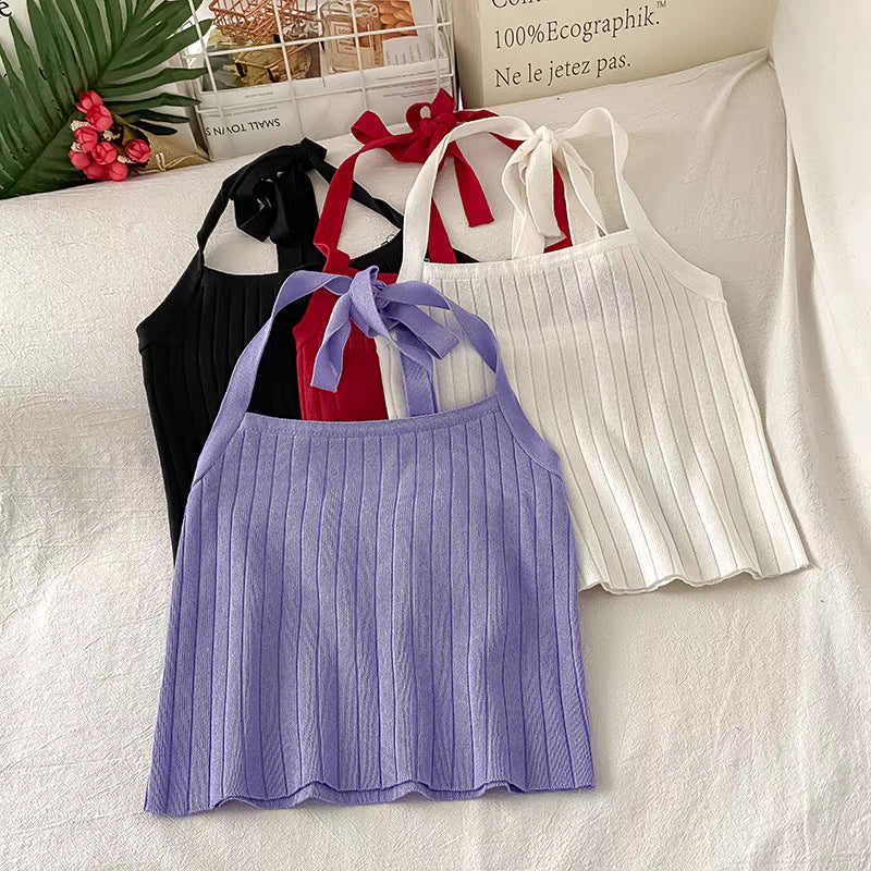 Women's Spring & Summer Backless Halter Top - Elegant Sleeveless Open-Back Blouse