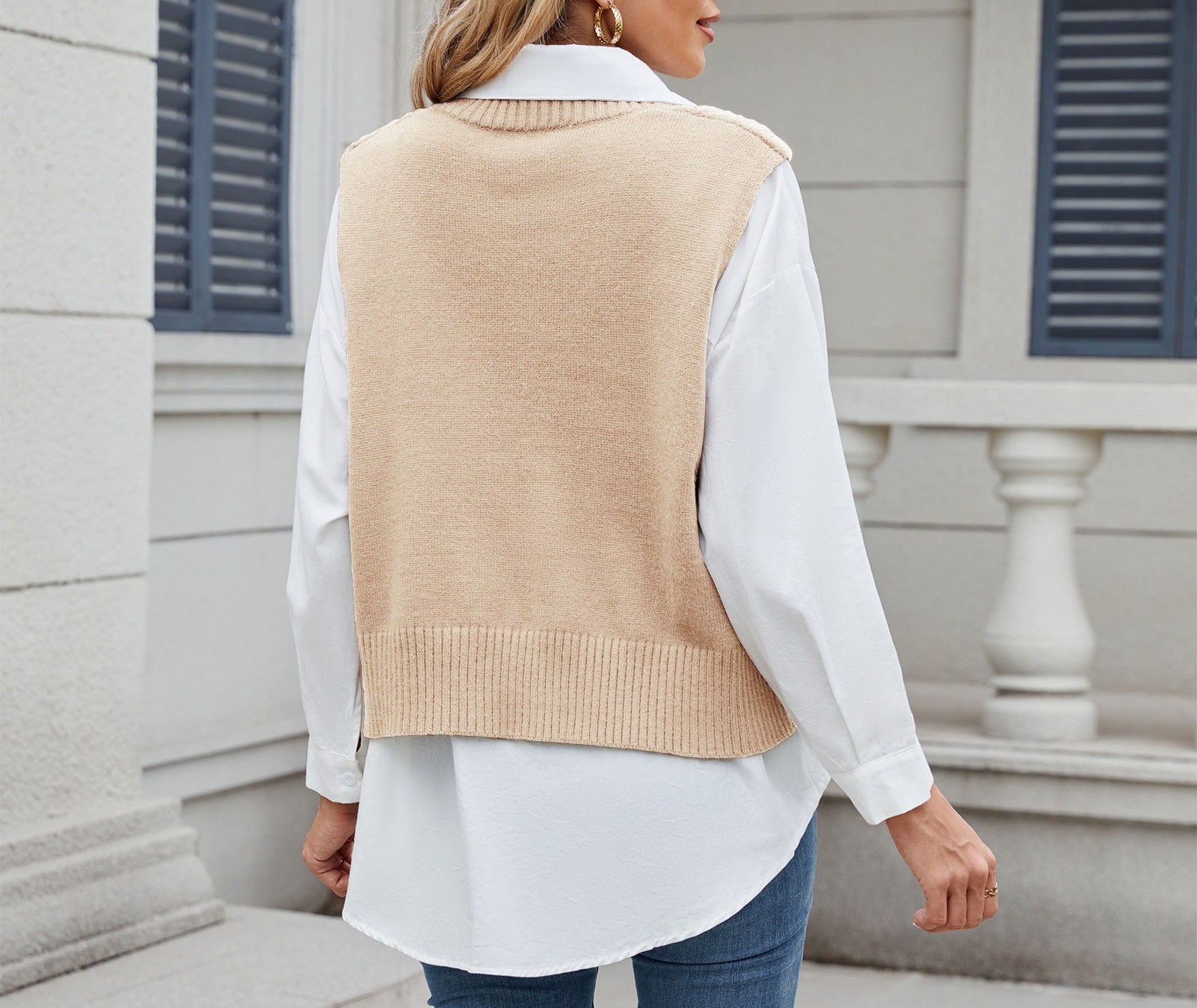 Women's Loose V-Neck Open Front Vest Coat Knit Sweater