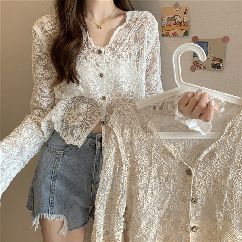 Summer Mesh Lace Hollow Blouse Shawl - Lightweight & Stylish Cover-Up
