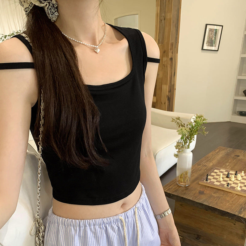 Women's White Sleeveless Vest with Chest Pads - High-End Summer Fashion Top