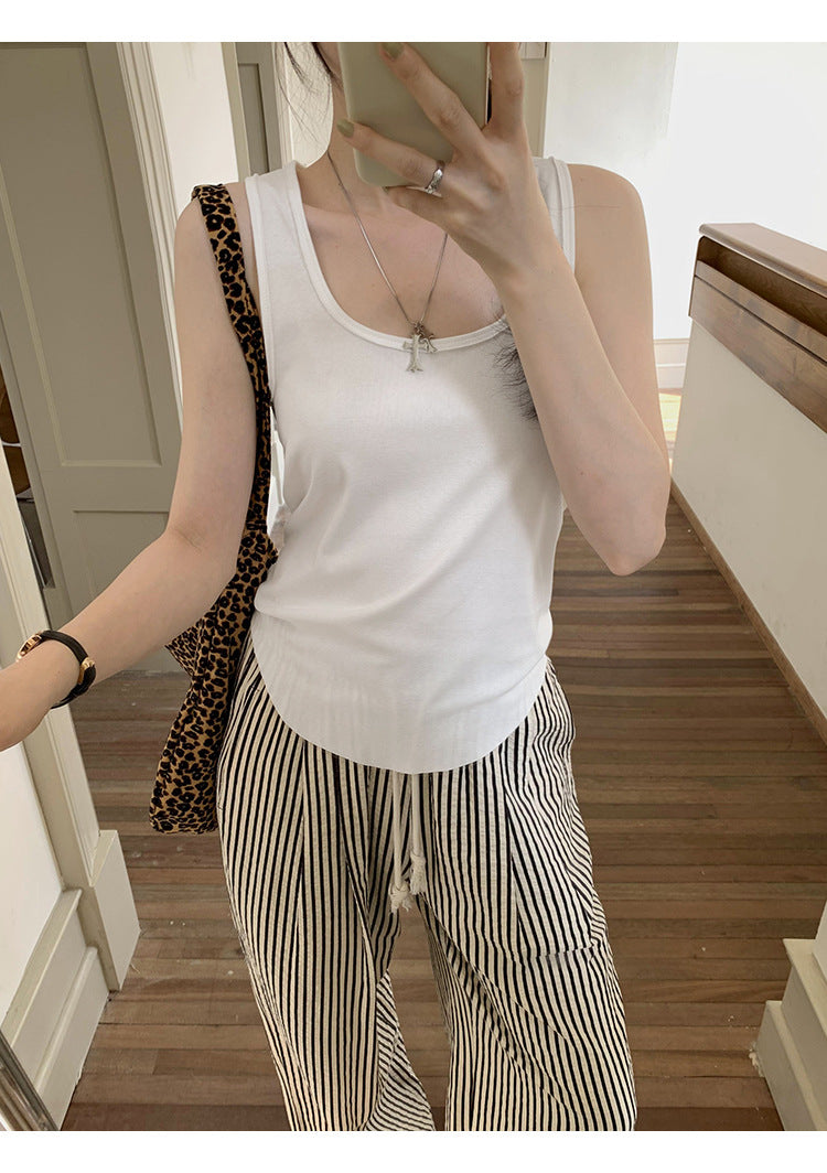 Women's Irregular Hem I-Shaped White Vest - Niche Summer Sleeveless Outerwear