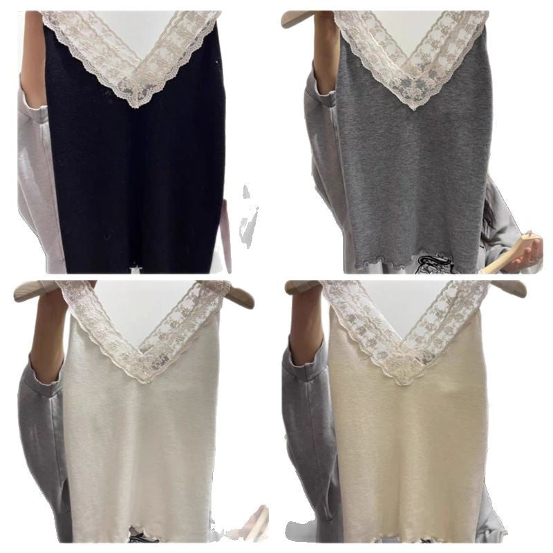 Women's Spring & Summer French Sweet Style Knitted Vest - V-Neck Lace Trim Slim Fit Sleeveless Top