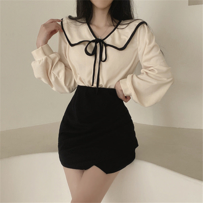Chic Lace-Up Lapel Shirt - Loose Slim-Fit Spring Top for Women