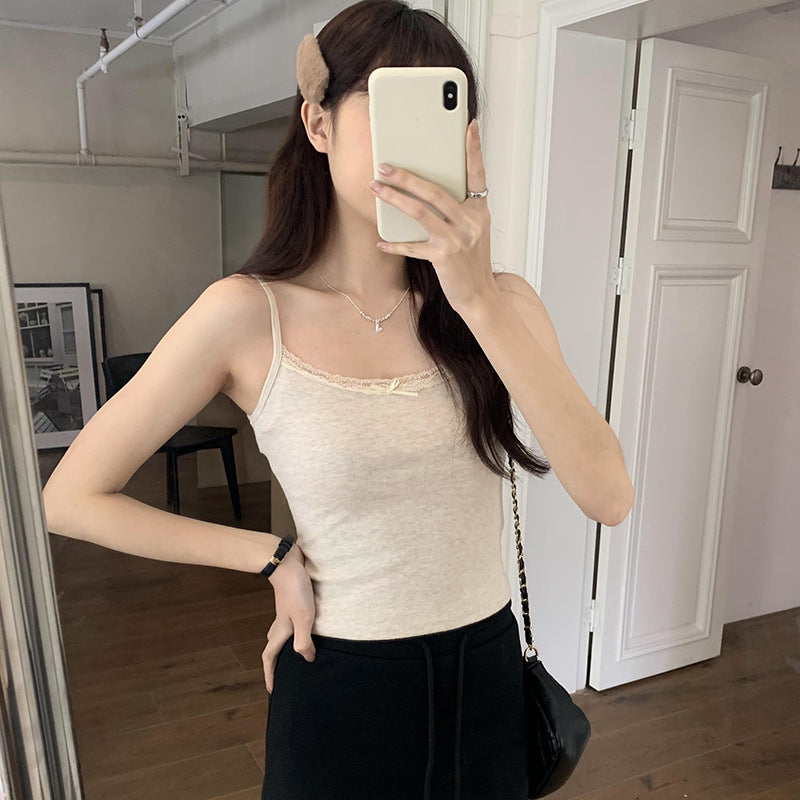 Women's White Lace Splicing Camisole - Slim Fit Sleeveless Small Vest Top