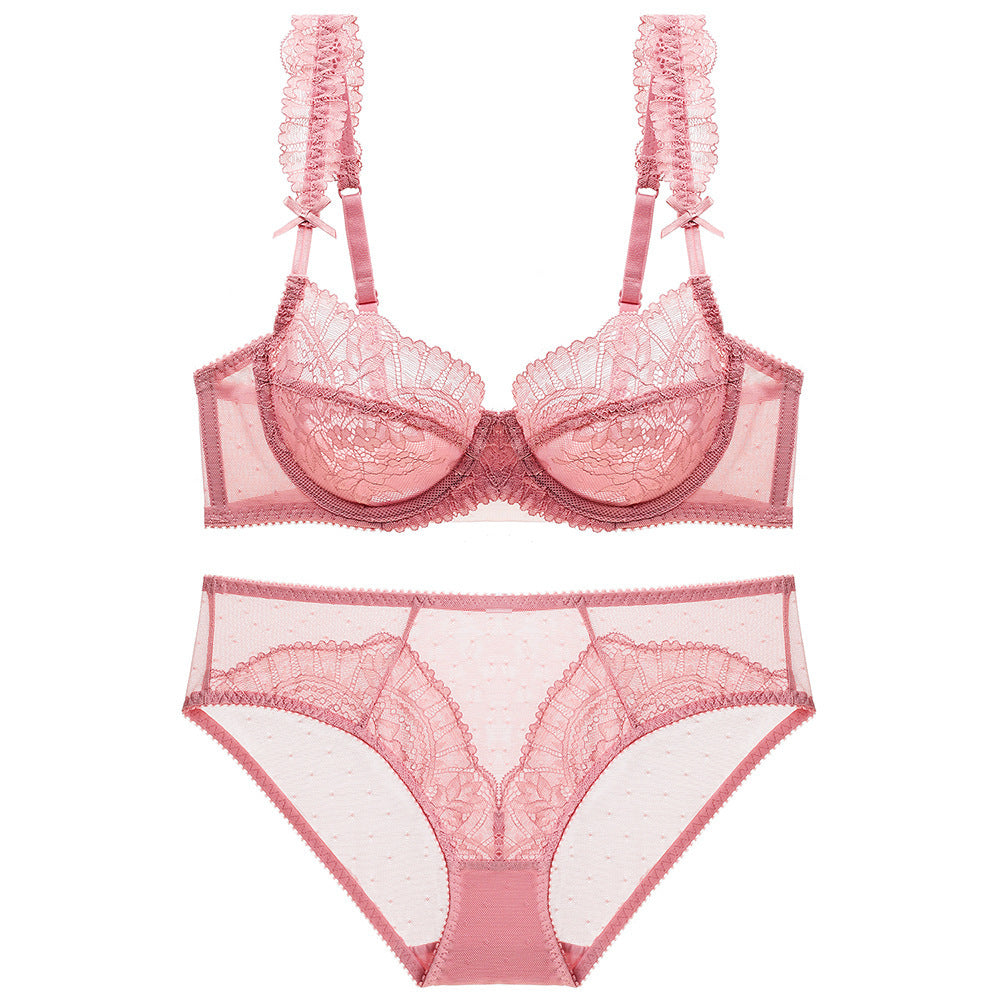 Women’s Lace Underwear Set – Large Size Thin Transparent Bra for Big Bust