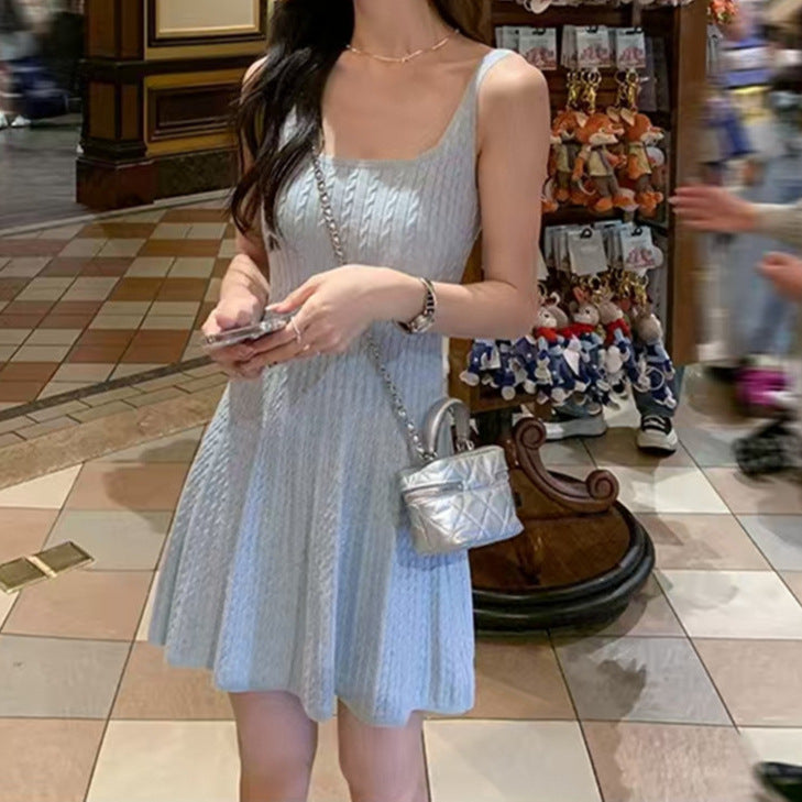 U-Neck Slim Suspender Dress Women's Twisted Knitted Short Skirt Summer New Waist Skirt