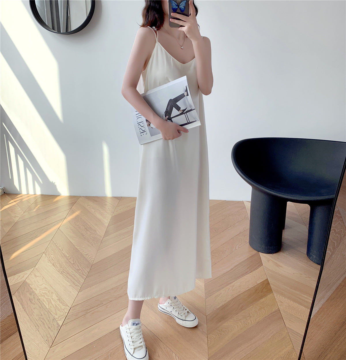 2025 Summer Trend - Women's Black Suspender Chiffon Layered Skirt Dress