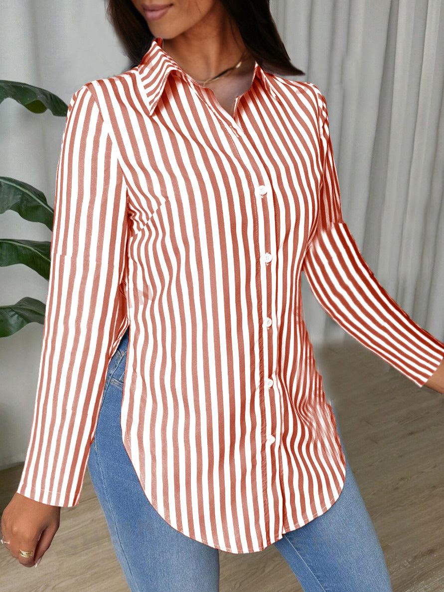 Women's Autumn Fashion Simple Striped Print Long-Sleeved Shirt