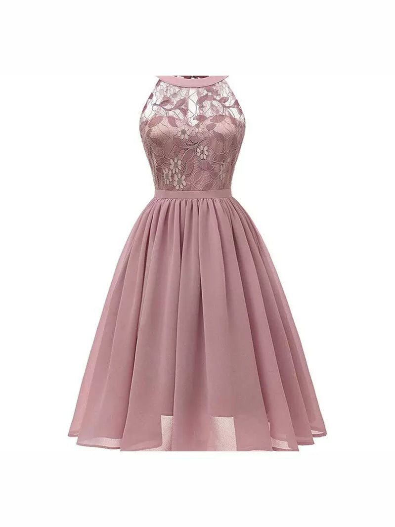 Bridesmaid Dresses 2025 – Women's Long Chiffon A-Line Gown with Zipper Back, Pleated Skirt, Elegant Formal Small Dress