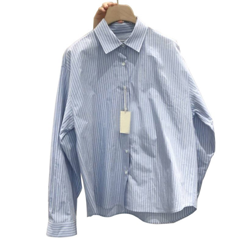 Women's Button-Down Striped Shirt - Long Sleeve, Loose Fit with Slim Silhouette
