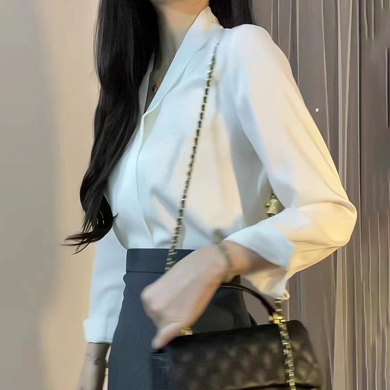 Women's White V-Neck Professional Shirt - Spring/Autumn Edition