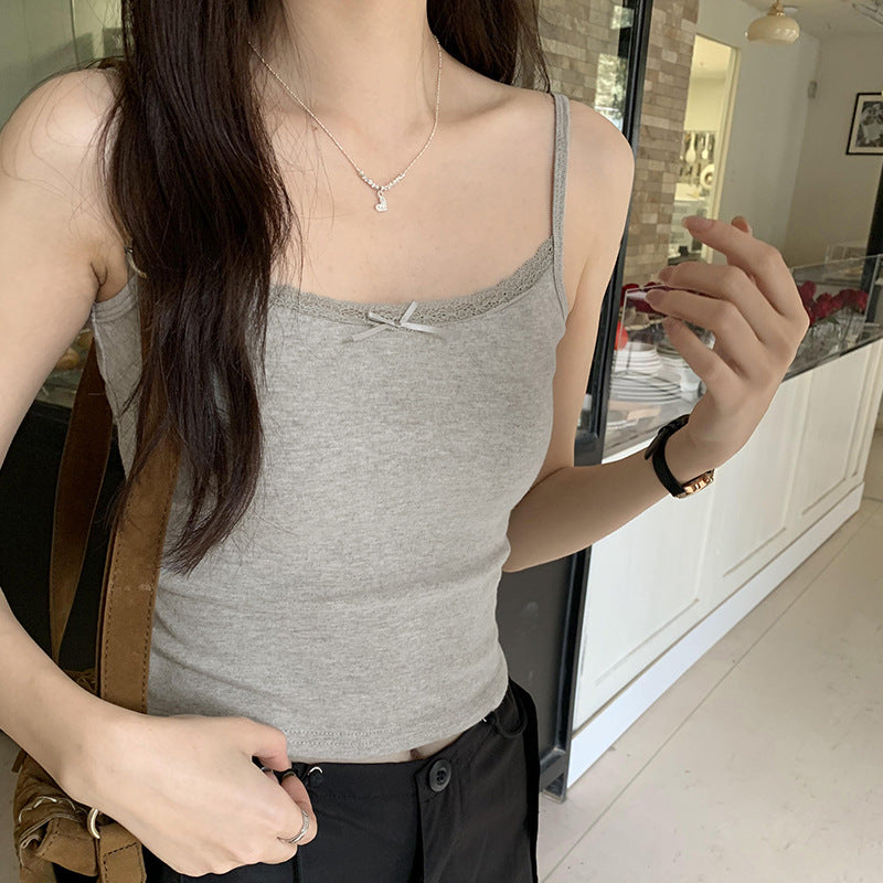 Women's White Lace Splicing Camisole - Slim Fit Sleeveless Small Vest Top