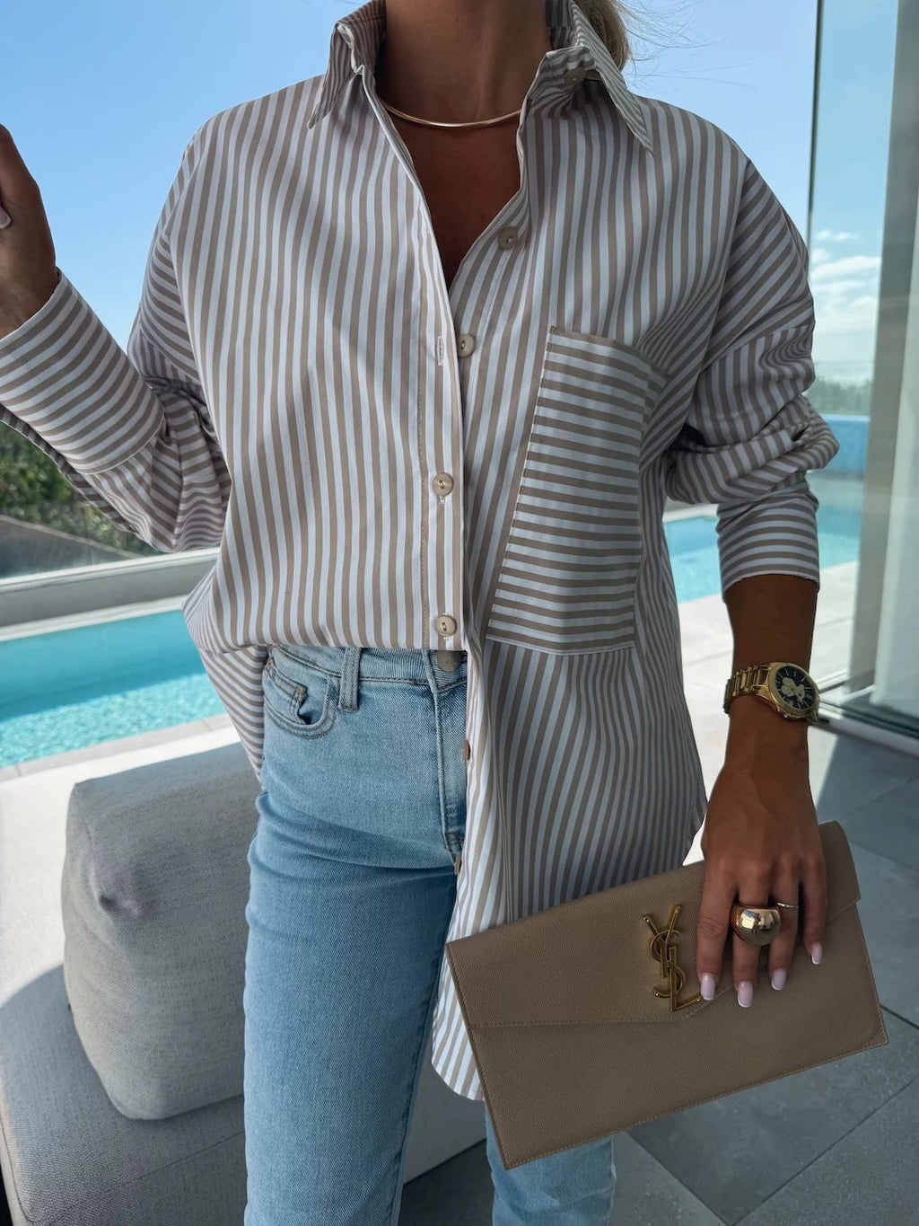 Women's Autumn Casual Stripe Print Button-Up Long Sleeve Shirt