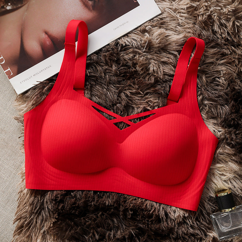 Women Summer Seamless Bra Top Thin and Bottom Thick Small Breast Push-up Bra