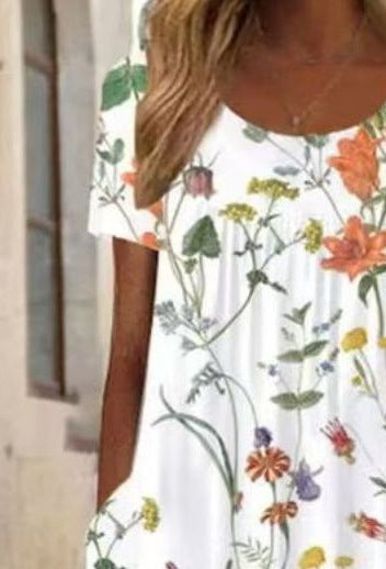 Women’s Summer Printed Square Neck Short-Sleeved Casual Dress