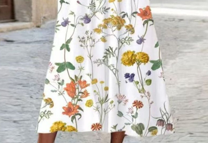Women’s Summer Printed Square Neck Short-Sleeved Casual Dress