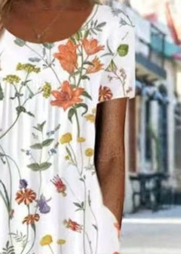 Women’s Summer Printed Square Neck Short-Sleeved Casual Dress