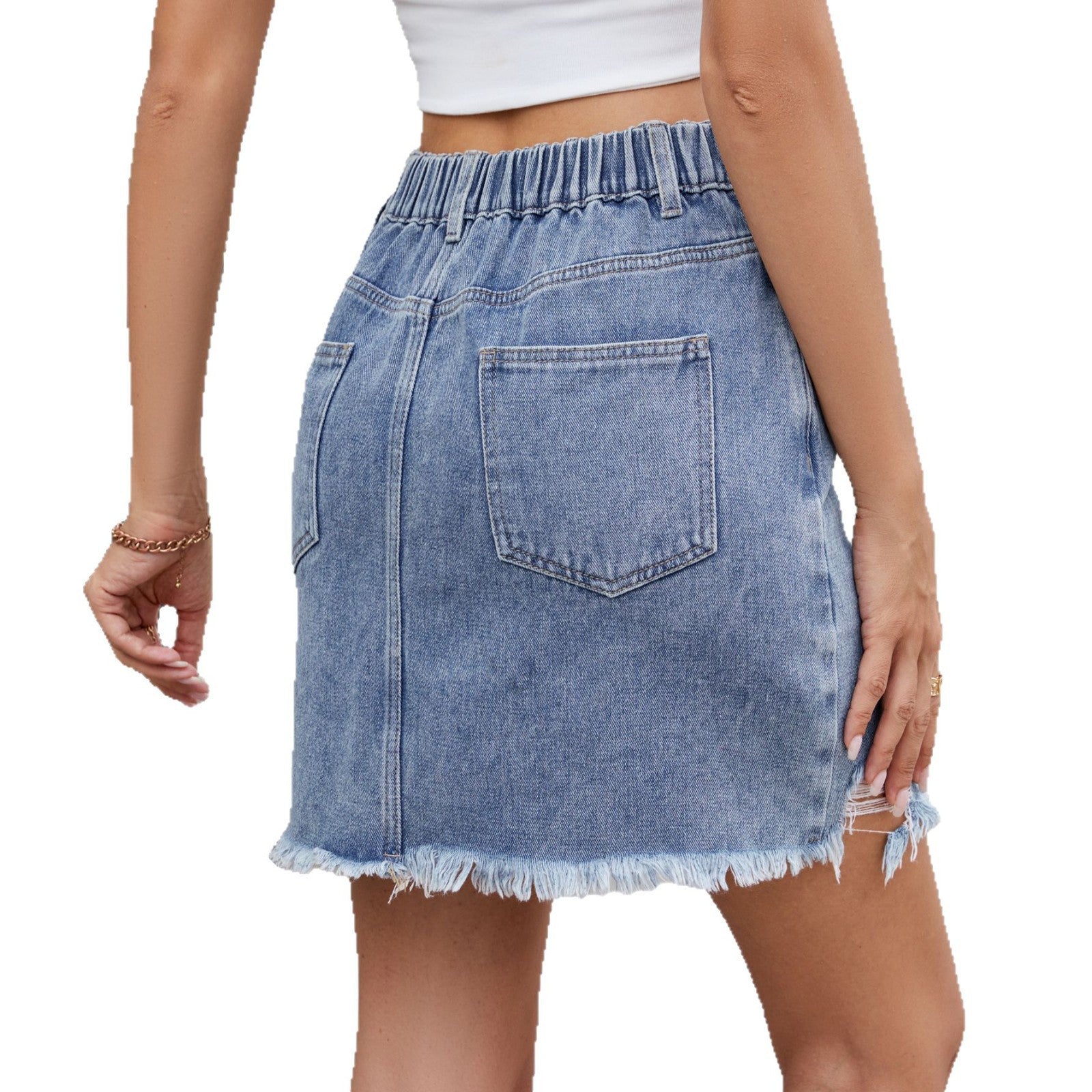 Women's New Washed Hole Denim Short Skirt - Raw Edge Trendy Mini Skirt