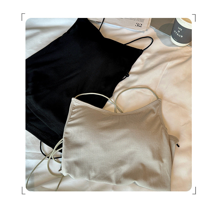 Women's Backless Strappy Camisole with Chest Pads - Slim Fit Sleeveless Summer Crop Top