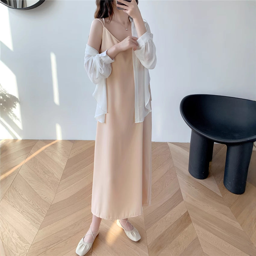 2025 Summer Trend - Women's Black Suspender Chiffon Layered Skirt Dress