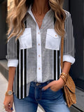 Striped Contrast Collar Casual Shirt