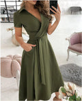 Women's V-Neck Printed Short Sleeve Bodycon Dress – Elegant Hip-Wrapped Summer & Spring Style