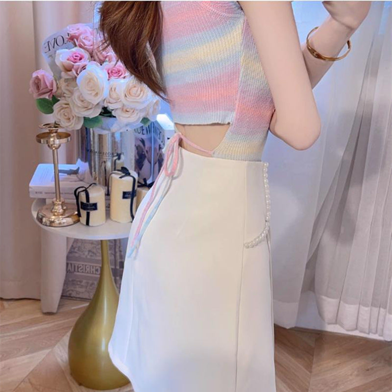 Sweet French Pure Desire Knitted T-Shirt Women's Short Sleeve 2025 Summer New Temperament Top