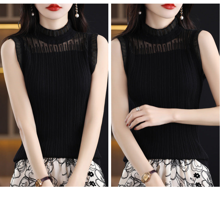 Elegant Ruffled Lace Sleeveless Camisole Top - Women's Hollow Out Bottoming Shirt