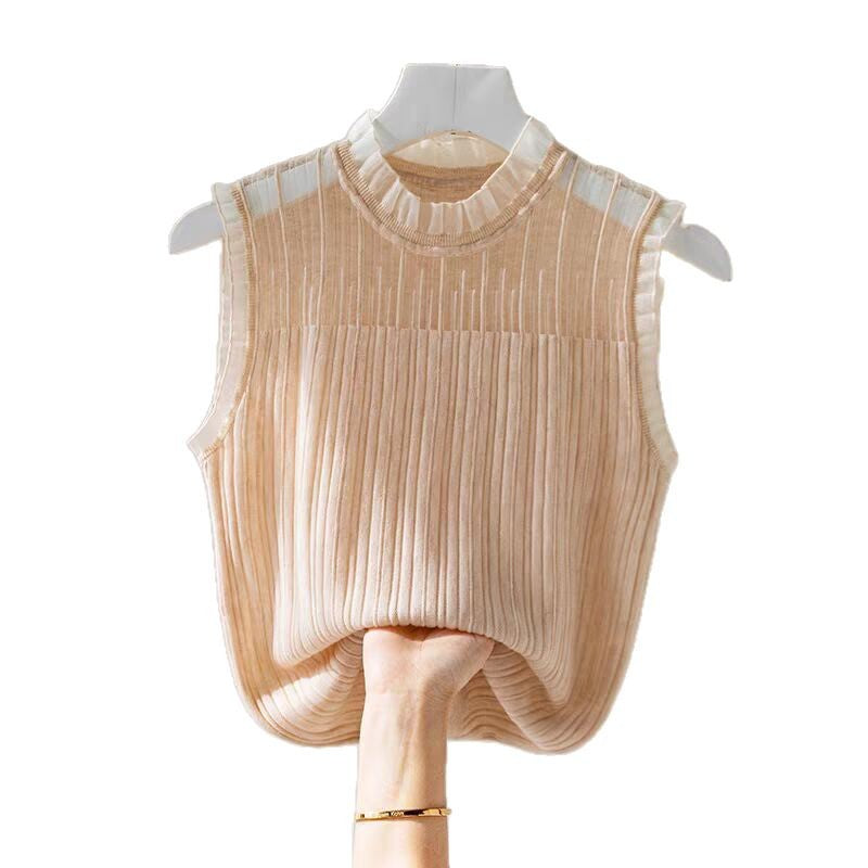 Fashion Lace Collar Vest for Women - Elegant Mesh Half-High Collar Bottoming Shirt | Sleeveless Lace Fake Collar Top