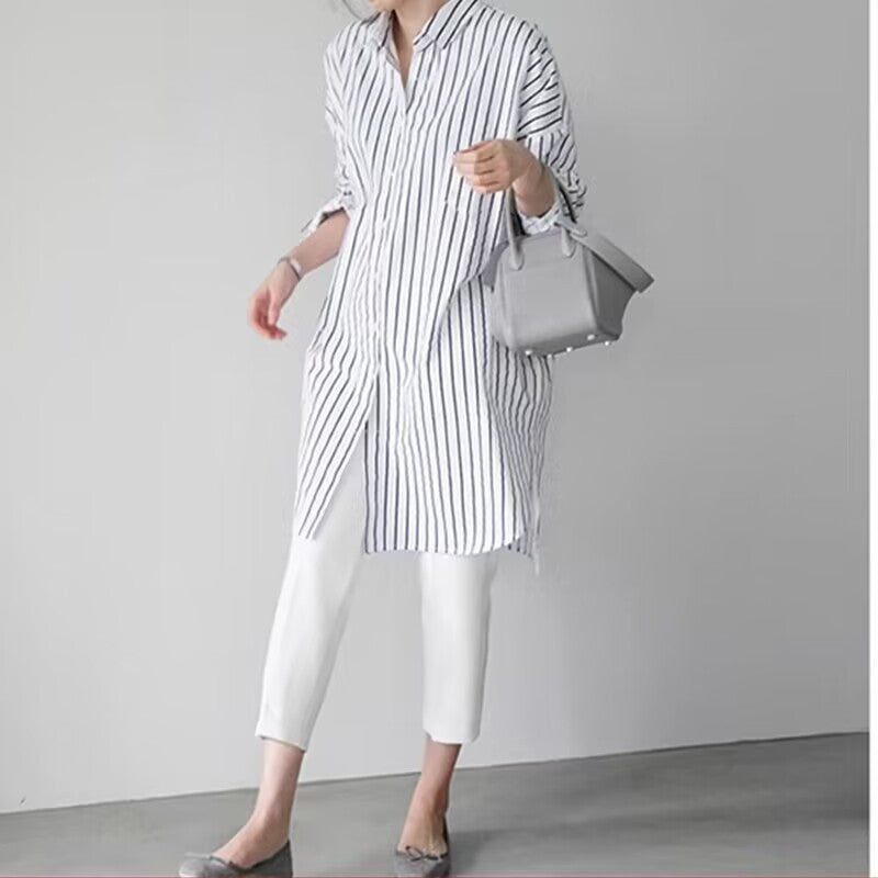 Loose Mid-Length Casual Shirt - Long-Sleeved, All-Match Plus Size Women's Top