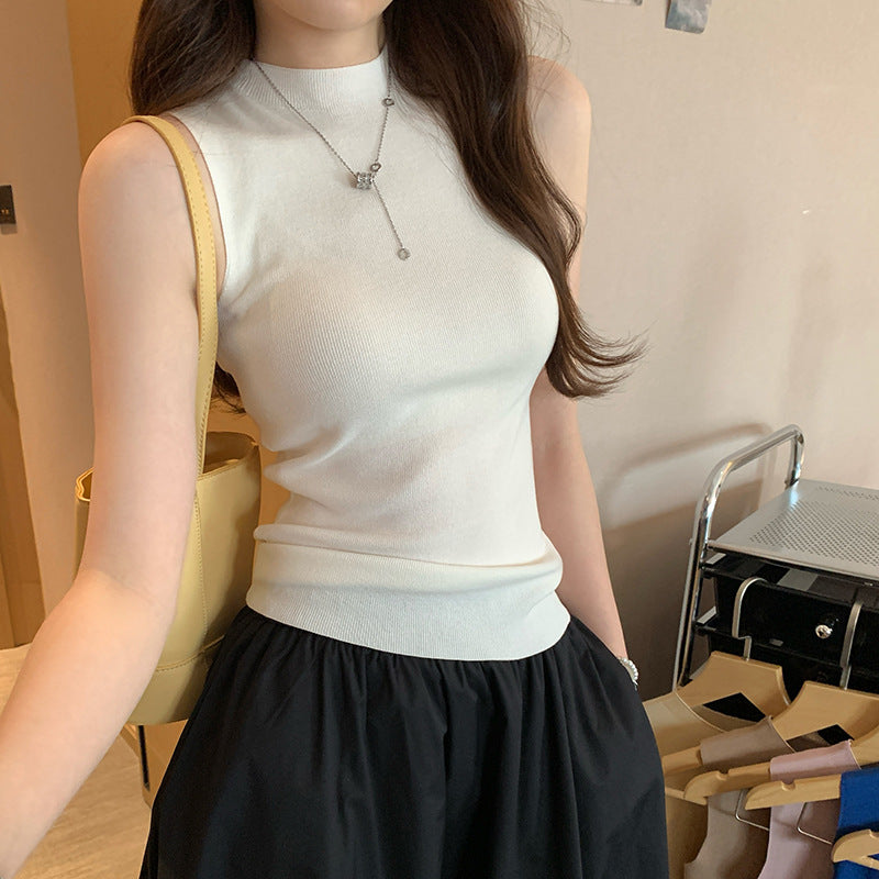 Summer Slim Fit Half-High Collar Sleeveless Sweater - Hot Girl Inner Vest Top