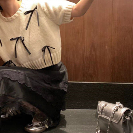 Sweet Short-Sleeved Knitted T-Shirt for Women - Spring/Summer Age-Reducing Soft Sweater Top