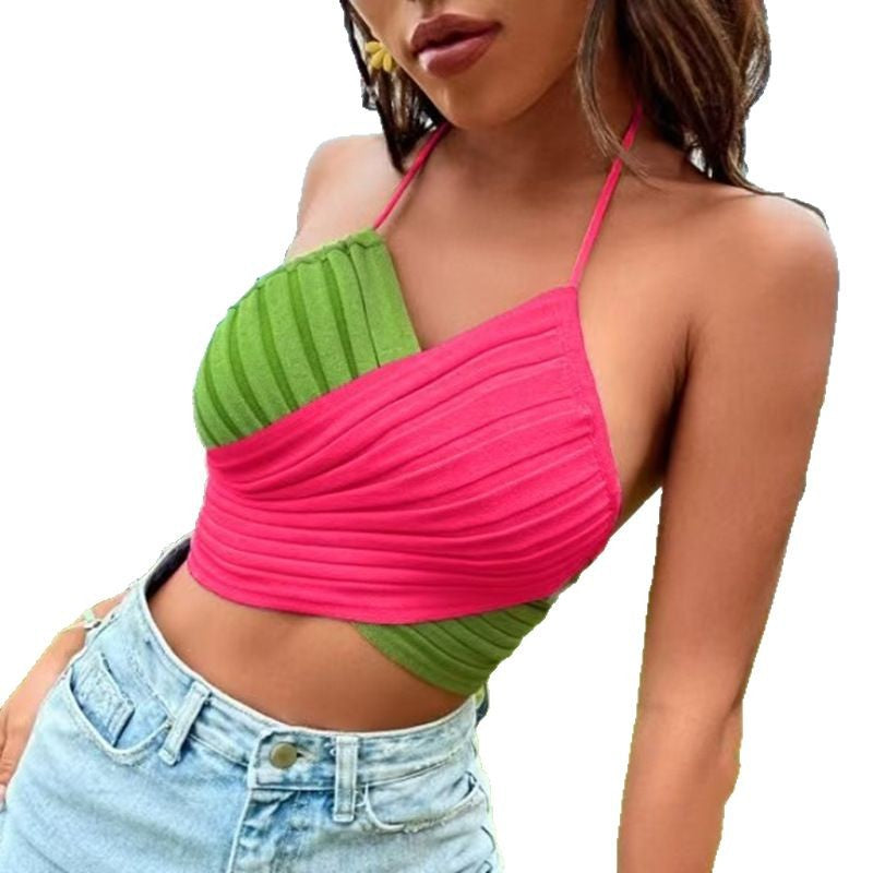 2025 Summer Women's Cross-Strap Halter Top - Trendy Open-Back Sleeveless Design for Casual & Beachwear