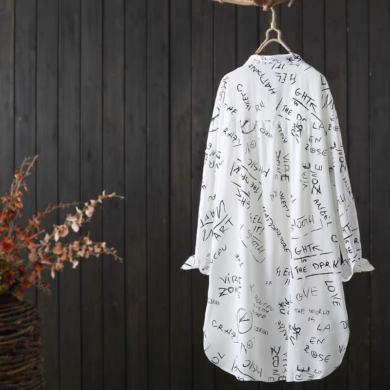 Women's Letter-Printed Mid-Length Shirt - Casual Summer Cardigan & Sun Protection