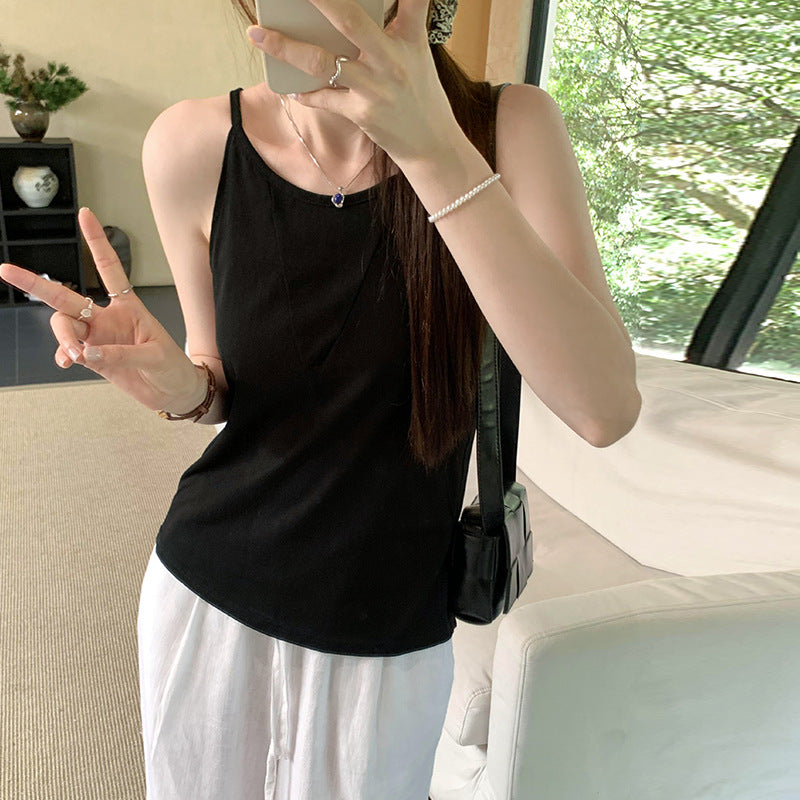 Women's V-Neck Halter Neck Two-Way Wear Sleeveless Loose White Camisole