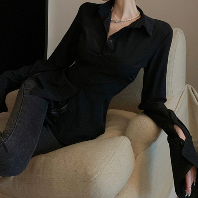 Women's French-Inspired Lace Shirt - Lightweight Waist-Tie Top for Spring & Autumn