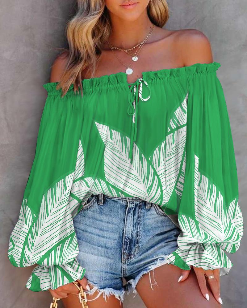 Women's Spring One-Shoulder Lace-Up Top - Long Sleeve Trumpet Sleeve Blouse